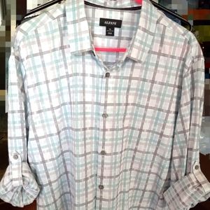 Mens button down shirt with roll up sleeves
